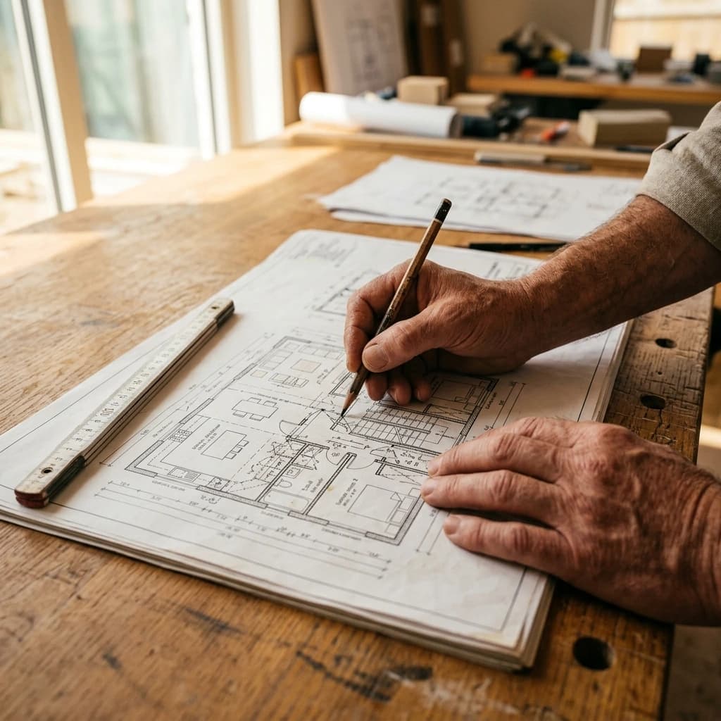 Hands holding a survey drawing on site